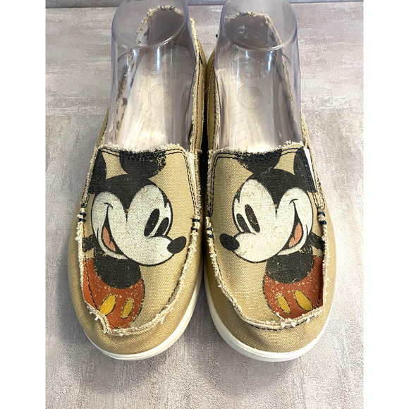 Crocs Shoes Womens Size 10 Tan Mickey Mouse Disney Slip On Canvas Loafers - Picture 8 of 12